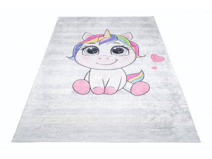Dětský koberec Emma Kids - roztomilý jednorožec - šedý
