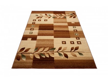 Moderní koberec Antogya - listy a čtverce 1 - hnědý/krémový