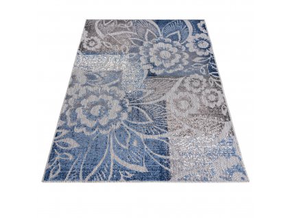 Moderní koberec Aventura - květiny 5 - šedý/modrý