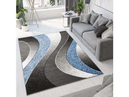 moderni koberec tap vlnky 5 modry sedy