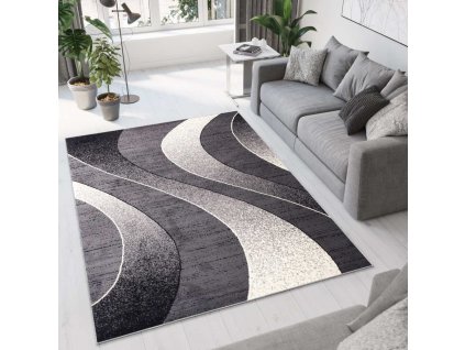 Moderní koberec Tap - vlnky 5 - tmavě šedý/bílý