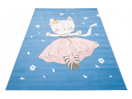Dětský koberec Jolly Kids - kočička 1 - modrý