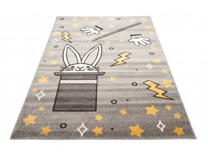 Dětský koberec Fiesta - králík v klobouku 1 - žlutý/šedý