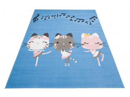 Dětský koberec Jolly Kids - kočičky 2 - modrý