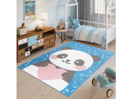 Dětský koberec Jolly Kids - panda 1 - modrý