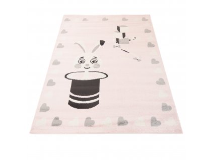 Dětský koberec Happy Kids - králík a srdíčka - růžový