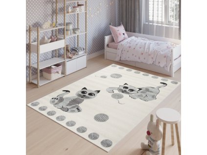 Dětský koberec Happy Kids - kočičky - bílý