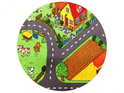 Dětský kulatý koberec s cestičkami - FARMA