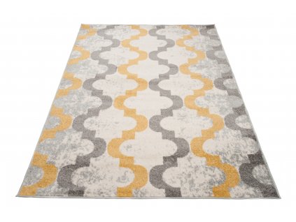 Kusový koberec Lazur - mřížka 1 - šedý/žlutý