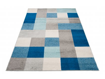 Kusový koberec Lazur - čtverce 1 - modrý/šedý