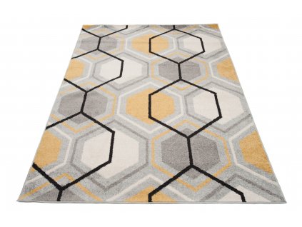 Kusový koberec Lazur - geometrické tvary 1 - šedý/žlutý