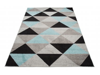 Kusový koberec Lazur - trojúhelníky 5 - šedý/tyrkysový