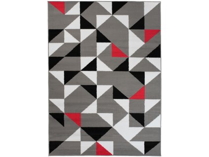 Kusový koberec Maya - trojúhelníky 1 - šedý/červený
