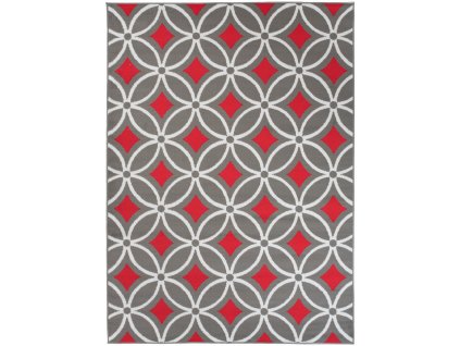 Kusový koberec Maya - geometrické tvary 3 - šedý/červený
