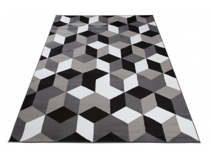 Kusový koberec Maya - geometrické tvary 1 - šedý/bílý