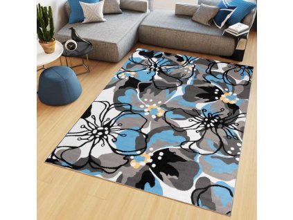 8 Kusový koberec Maya květiny 2 šedýmodrý