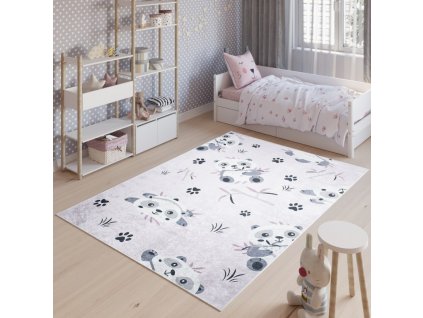 Dětský koberec Emma Kids - roztomilé pandy - růžový
