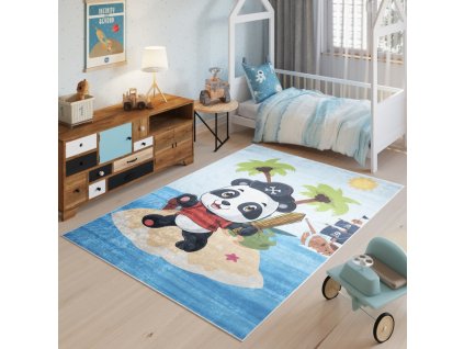 Dětský koberec Emma Kids - panda pirát - modrý
