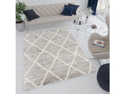 Moderní koberec Versay Shaggy - tvary - šedý