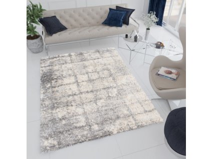 Moderní koberec Versay Shaggy - kachličky - krémový