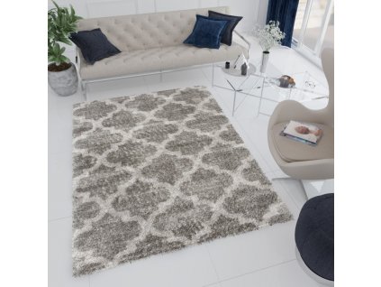 Moderní koberec Versay Shaggy - mřížka - šedý