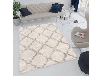 Moderní koberec Versay Shaggy - tvary 2 - béžový