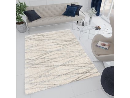 Moderní koberec Versay Shaggy - čáry - krémový