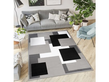Moderní koberec Tap - čtverce 3 - šedý/bílý