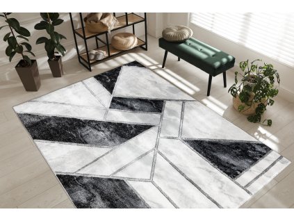 Moderní koberec Easy - mramor 4 - stříbrný/černý