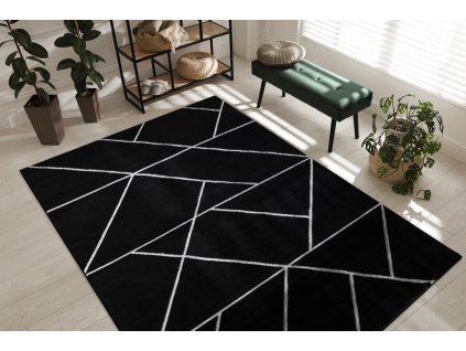 Moderní koberec Easy - stříbrné tvary 1 - černý