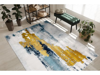 Moderní koberec Easy - abstrakt 2 - zlatý/modrý