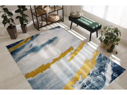 Moderní koberec Easy - abstrakt 2 - modrý/zlatý