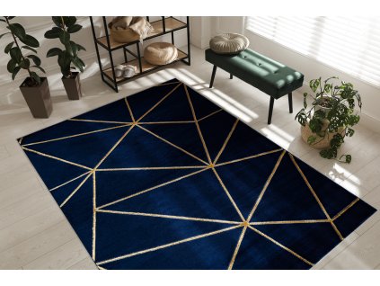 Moderní koberec Easy - zlaté tvary 2 - tmavě modrý