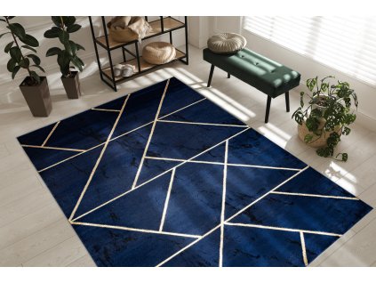 Moderní koberec Easy - zlaté tvary 1 - tmavě modrý