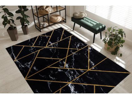 Moderní koberec Easy - zlaté tvary 3 - černý