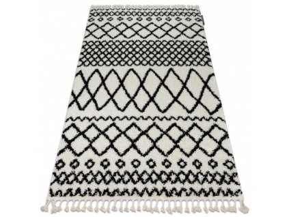 Koberec se střapci Herbert - dlouhý vlas 5 - černý/bílý