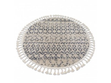 Kulatý koberec se střapci Herbert - dlouhý vlas 7 - krémový