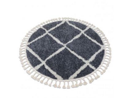 Kulatý koberec se střapci Herbert - dlouhý vlas 1 - šedý