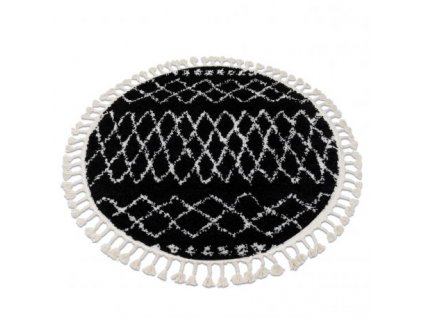 Kulatý koberec se střapci Herbert - dlouhý vlas 1 - černý