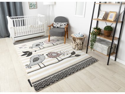 Krásný dětský koberec KINDER - ptáčci 1 - krémový