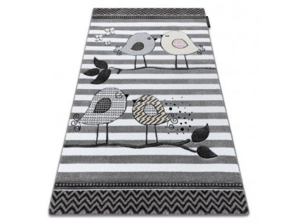 Krásný dětský koberec KINDER - ptáčci 2 - šedý