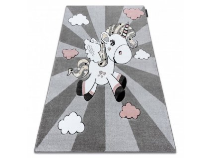 Krásný dětský koberec KINDER - jednorožec - šedý