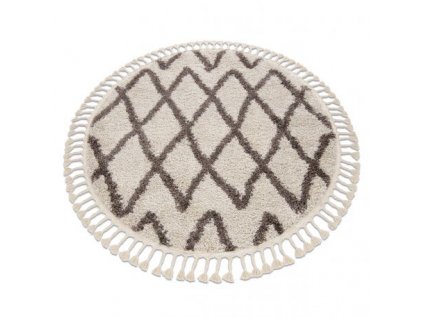 Kulatý koberec se střapci Herbert - dlouhý vlas 6 - krémový
