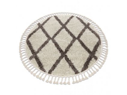 Kulatý koberec se střapci Herbert - dlouhý vlas 1 - krémový