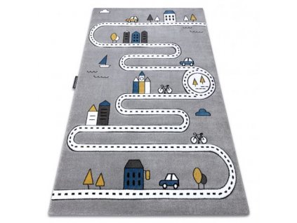 Krásný dětský koberec KINDER - silničky 1 - šedý