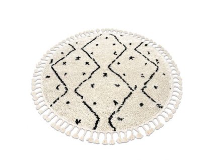 Kulatý koberec se střapci Herbert - dlouhý vlas 2 - krémový