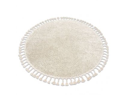 Kulatý koberec se střapci Herbert - dlouhý vlas 7 - krémový
