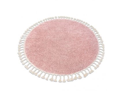 Kulatý koberec se střapci Herbert - dlouhý vlas 1 - růžový