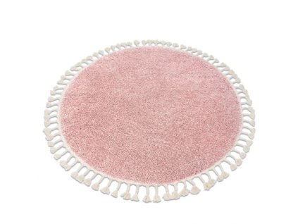 Kulatý koberec se střapci Herbert - dlouhý vlas 1 - růžový
