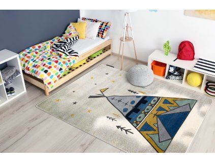 Krásný dětský koberec KINDER - stan teepee - šedý